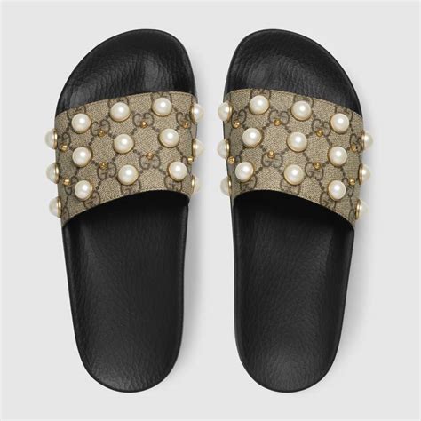 gucci pearl slides fake|all black gucci slides women's.